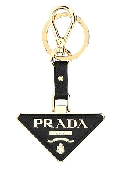 Shop Prada Woman Two-tone Metal And Leather Key Ring In Multicolor