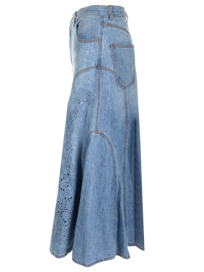Shop Chloé Recycled Fabric Long Skirt In Blue