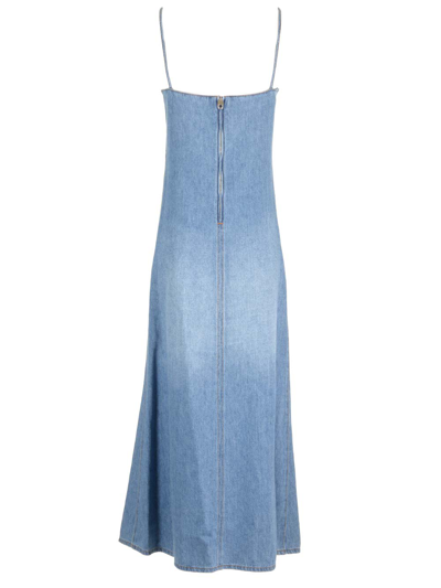 Shop Chloé Denim Effect Midi Dress In Blue