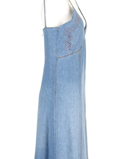 Shop Chloé Denim Effect Midi Dress In Blue