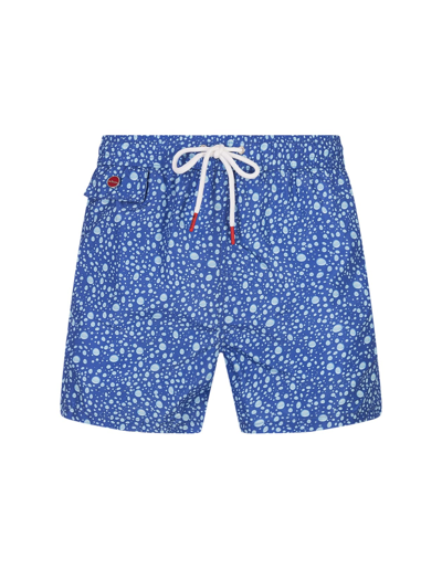 Shop Kiton Blue Swim Shorts With Water Drops Pattern