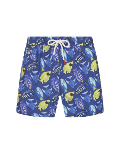 Shop Kiton Blue Swim Shorts With Fish Print