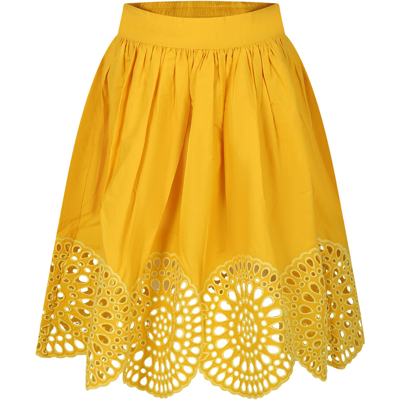 Shop Stella Mccartney Yellow Skirt For Girl With Macramé Lace.