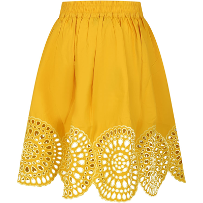 Shop Stella Mccartney Yellow Skirt For Girl With Macramé Lace.