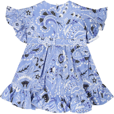 Shop Etro Elegant Sky Blue Dress For Baby Girl With Paisley Pattern In Light Blue