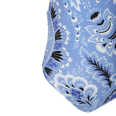 Shop Etro Sky Blue Swimsuit For Girl With Paisley Motif