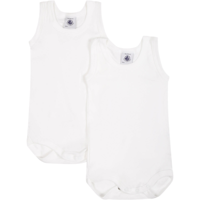 Shop Petit Bateau Set Of White Bodysuits For Baby Kids