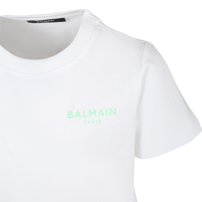 Shop Balmain White T-shirt For Kids With Green Logo