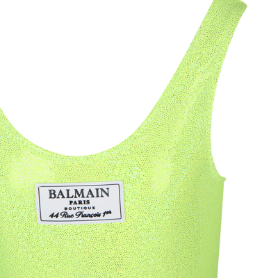 Shop Balmain Yellow One-piece Swimsuit For Girl