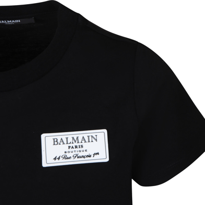 Shop Balmain Black T-shirt For Kids With Logo
