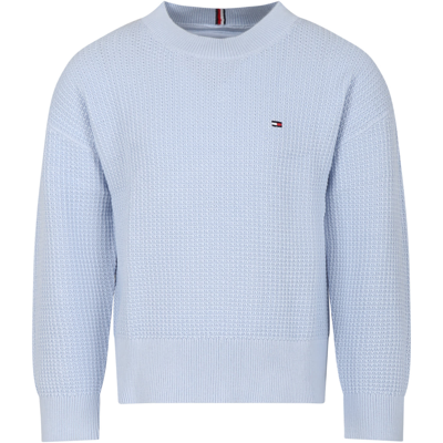 Shop Tommy Hilfiger Sky Blue Sweater For Boy With Logo In Light Blue