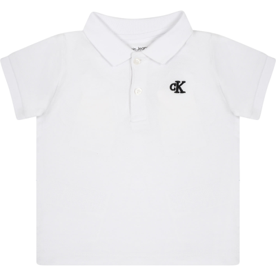 Shop Calvin Klein White Polo Shirt For Baby Boy With Logo