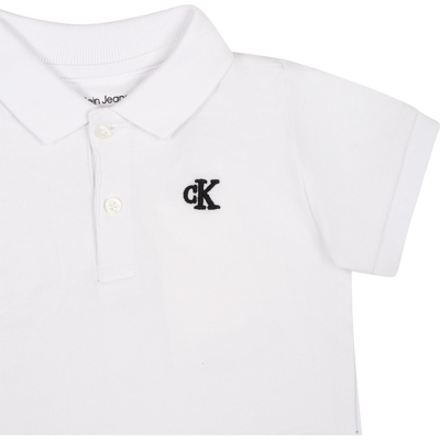 Shop Calvin Klein White Polo Shirt For Baby Boy With Logo