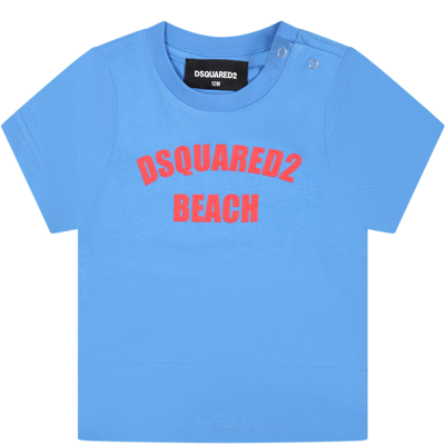 Shop Dsquared2 Light Blue T-shirt For Baby Boy With Logo