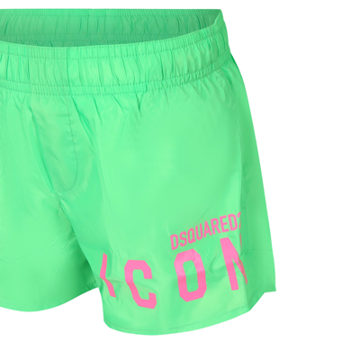 Shop Dsquared2 Green Swim Shorts For Boy With Logo