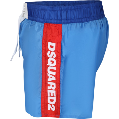 Shop Dsquared2 Lighe Blue Swim Shorts For Boy With Logo In Light Blue