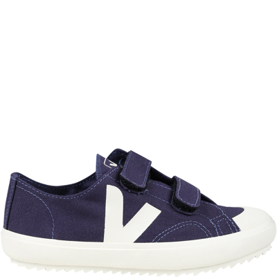 Shop Veja Blue Sneakers For Kids With Ivory Logo