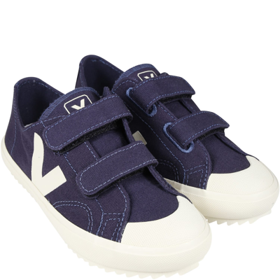 Shop Veja Blue Sneakers For Kids With Ivory Logo
