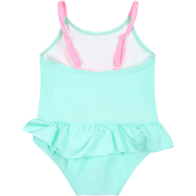 Billieblush Green Wimsuit For Baby Girl With Hearts In Green