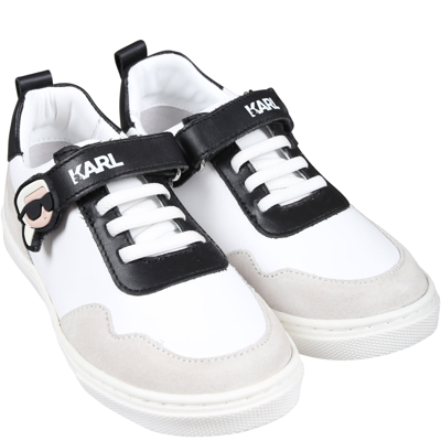 Shop Karl Lagerfeld White Low Sneakers For Kids