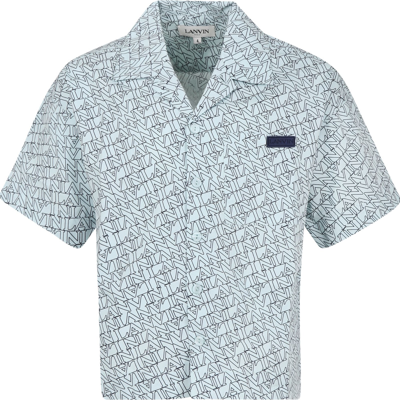 Shop Lanvin Sky Blue Shirt For Boy With Logo In Light Blue