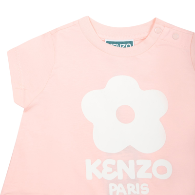 Shop Kenzo Pink T-shirt For Baby Girl With Boke Flower
