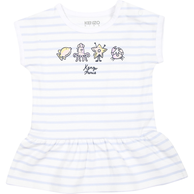 Shop Kenzo White Sports Suit For Baby Girl With Marine Animals