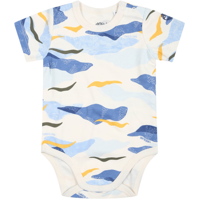 Timberland Blue Bodysuit Set For Baby Boy With Logo In Blue