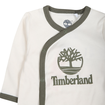 Shop Timberland Ivory Jumpsuit For Baby Boy With Logo
