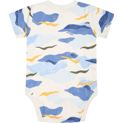 Timberland Blue Bodysuit Set For Baby Boy With Logo In Blue