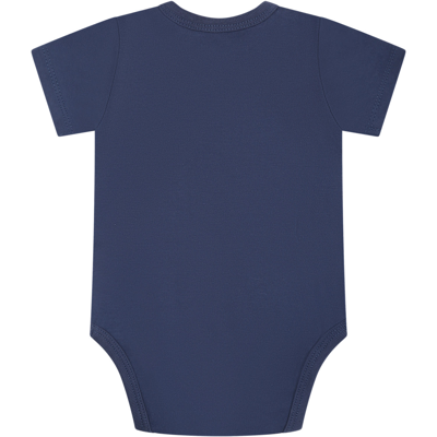 Timberland Blue Bodysuit Set For Baby Boy With Logo In Blue