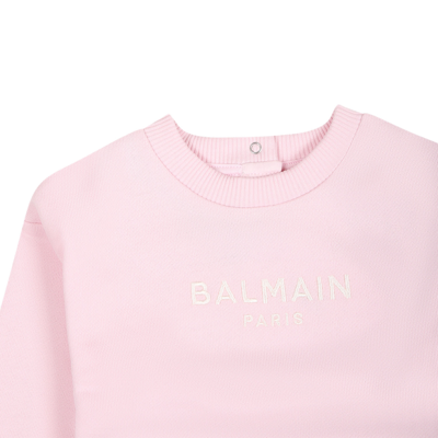 Shop Balmain Pink Sweatshirt For Baby Girl With Embroidered Logo