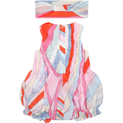 Shop Pucci Multicolor Romper For Baby Girl With Iconic Multicolor Print