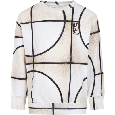 Shop Molo Multicolor Monti Sweatshirt For Boy With Graphic Print In Ivory