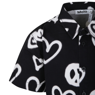 Shop Molo Black Shirt For Boy With White Hearts