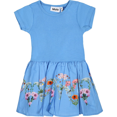 Shop Molo Light Blue Casual Carin Dress For Baby Girl With A Floral Pattern