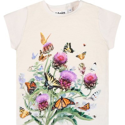 Shop Molo Ivory T-shirt For Baby Girl