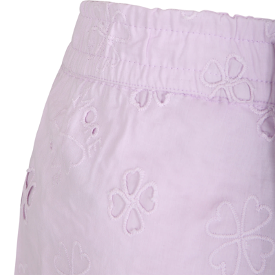 Shop Molo Pink Casual Trousers For Girl With Macramé Lace