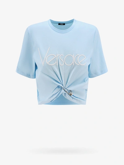 Shop Versace Woman T-shirt Woman Blue T-shirts