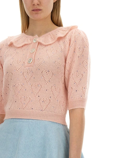 Shop Alessandra Rich "hearts" Jersey In Pink