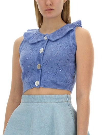Shop Alessandra Rich Knitted Tops. In Azure