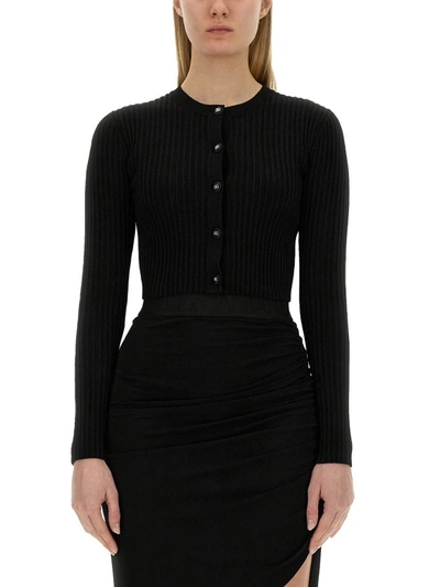 Dolce & Gabbana Ribbed Crop Button-front Cardigan In Black