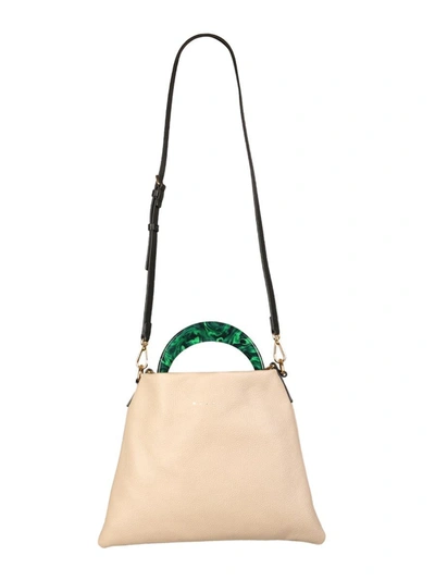 Shop Marni Small "patent Leather" Hobo Bag In Beige