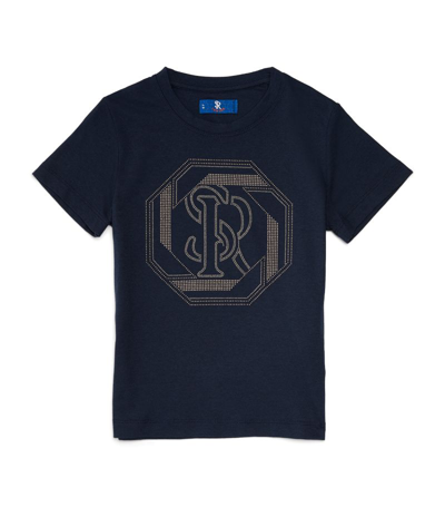 Shop Stefano Ricci Cotton Embellished Logo T-shirt (4-16 Years) In Navy