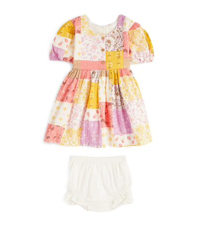 Shop Purebaby Cotton Patchwork Dress With Bloomers (0-24 Months) In Multi