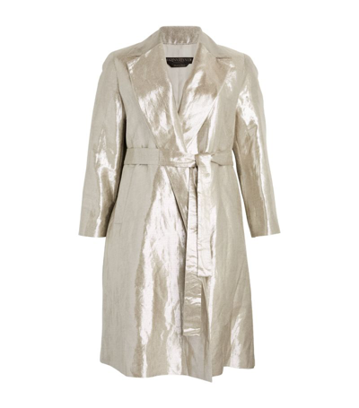 Shop Marina Rinaldi Linen-blend Wrap Coat In Grey