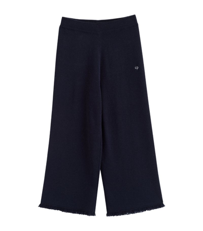 Shop Chinti & Parker Cashmere Fringe-trim Wide-leg Trousers In Blue