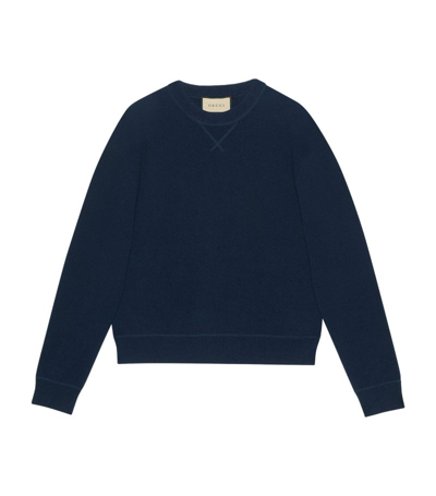 Shop Gucci Cashmere Embroidered-logo Sweater In Blue
