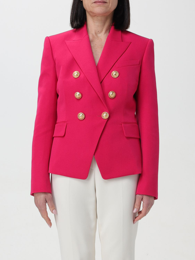 Balmain Wool Double-breasted Blazer In Fuchsia