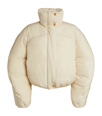 Shop Jacquemus Cropped Caraco Puffer Jacket In White